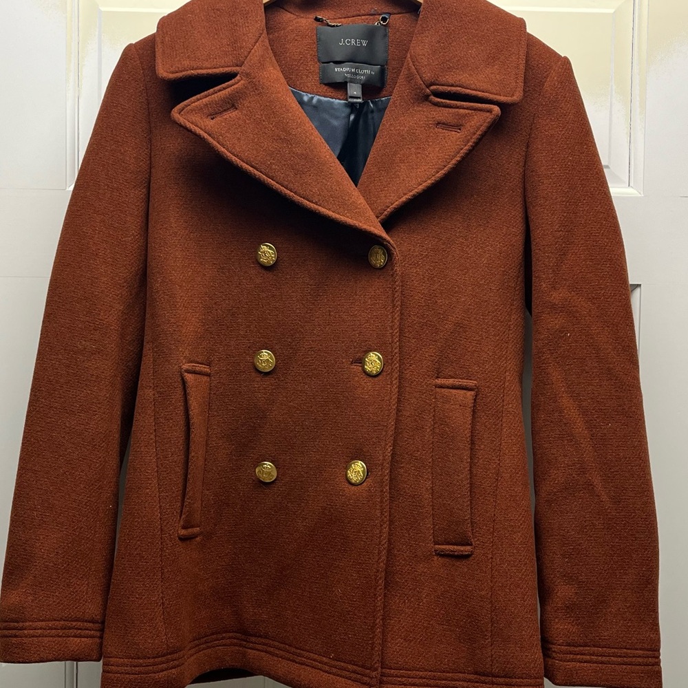 J. Crew Stadium Cloth Majestic Pea Coat in Rust - Picture 3 of 8
